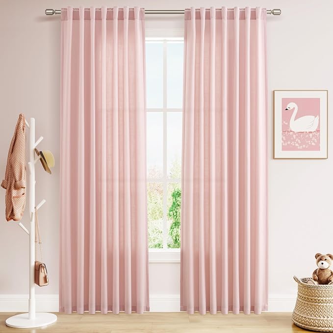 Nanspring Pink Linen Curtains 84 Inch Length 2 Panels Set by Nanspring