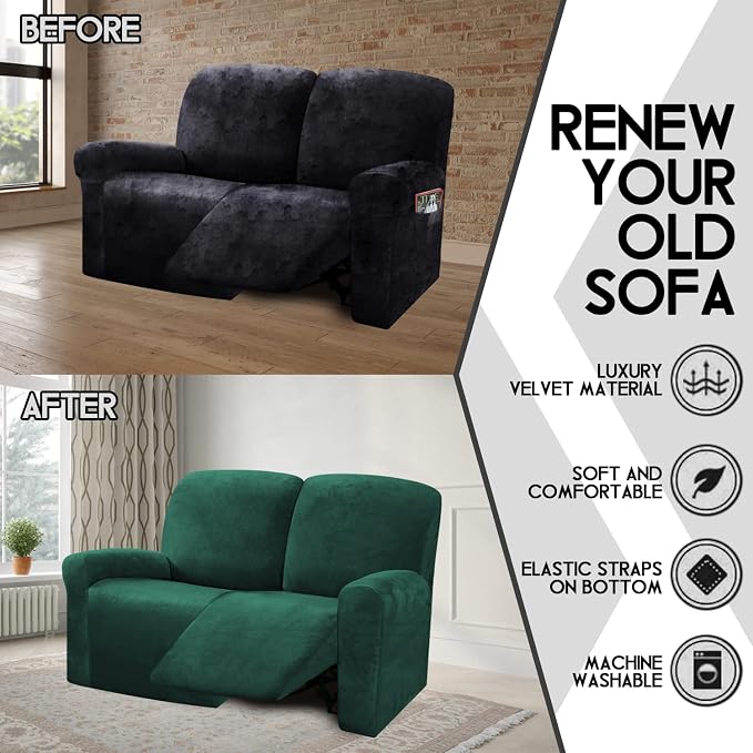 ULTICOR Reclining Love Seat Slipcover, 6-Piece Velvet Stretch Loveseat - Image 5