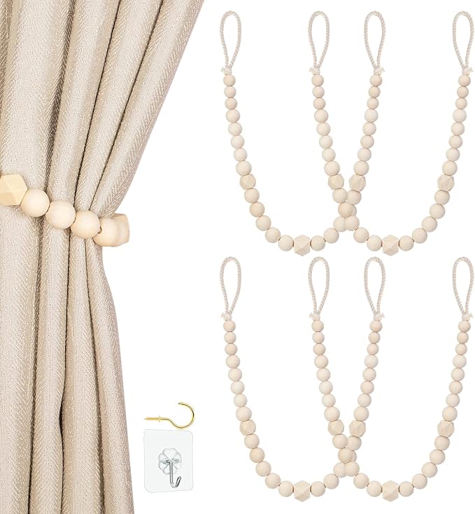 Wood Bead Curtain Tiebacks, KLOGTSIND Set of 4 Curtain Holdbacks by KLOGTSINDDirect