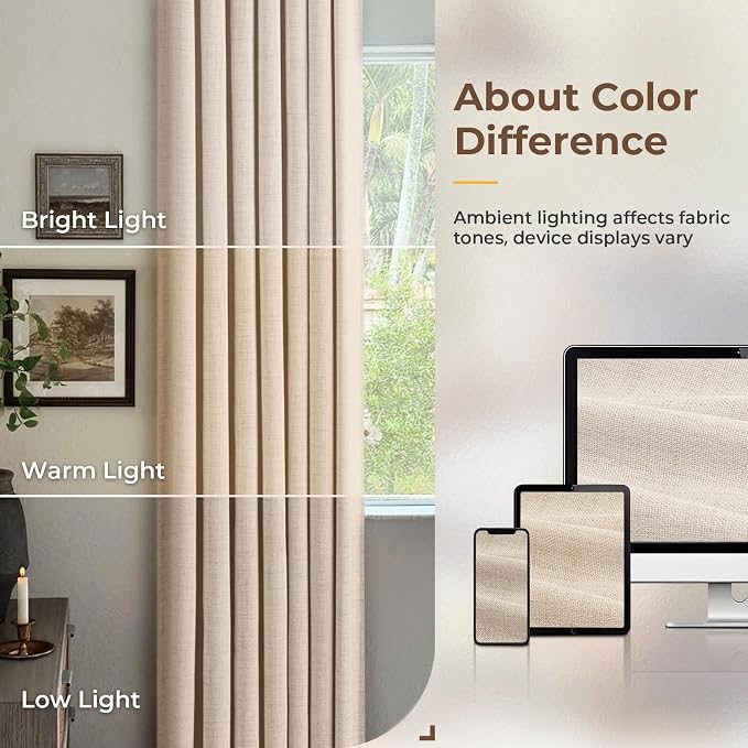 100% Blackout Curtains for Bedroom Oatmeal Linen Look Curtains 80 Inch Long | - Image 9