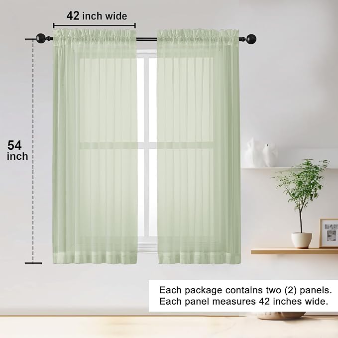 OWENIE Sheer Curtains 54 inches Long 2 Panles - Image 2