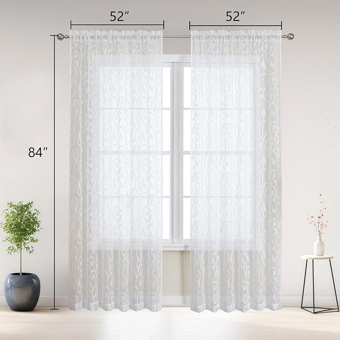 OWENIE Furman Sheer White Curtains 84 inches Long - Image 2