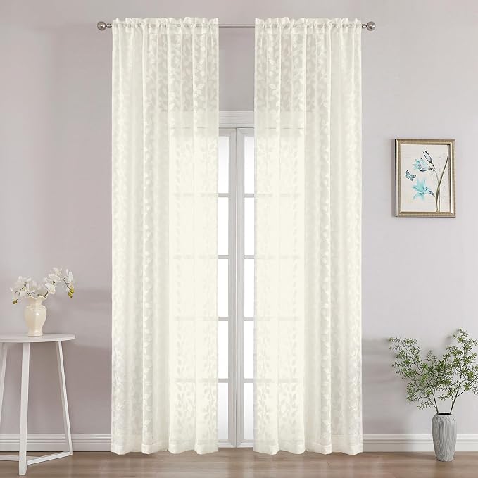 Chyhomenyc Ivory Sheer Curtains 96 Inch Length 2 Panels Set, Light Filtering by Chyhomenyc