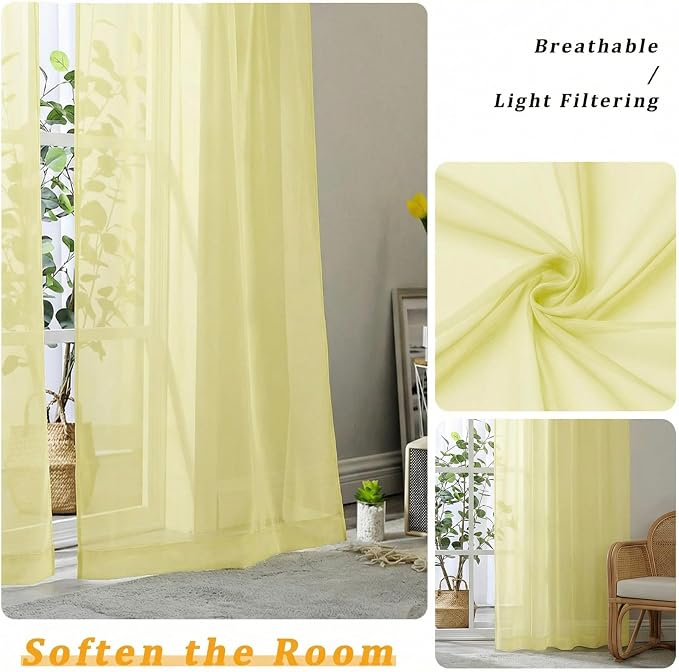Gwine Light Yellow Sheer Curtains 63 Inch Length - Image 5