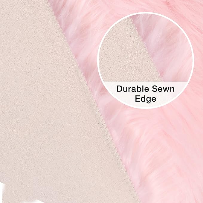 duduta Pink Faux Sheepskin Round Rug 4x4 ft, Fluffy Shag Fur Bedroom Nursery - Image 3