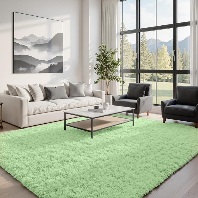 8x10 Area Rugs for Living Room Rug: Soft Fluffy Shag Mint Green Rugs for Bedroom - Image 2