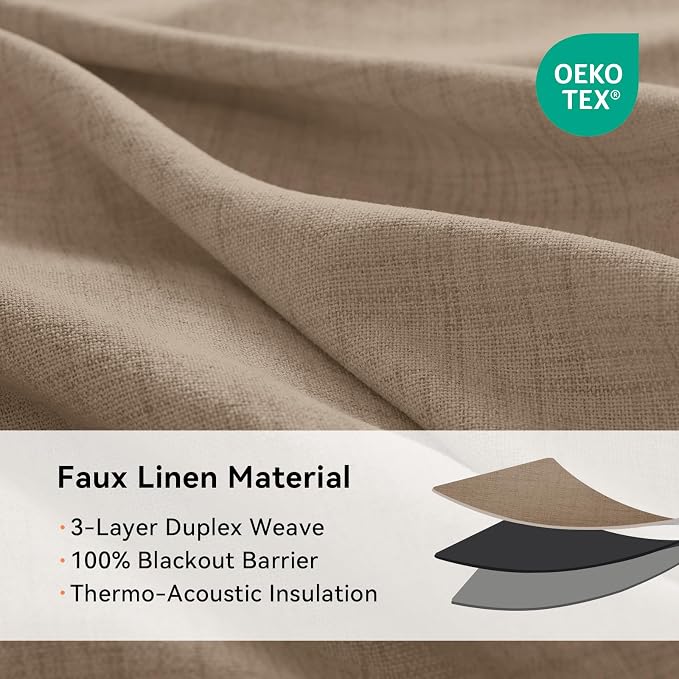 100% Blackout Linen Textured Curtains 72 Inch Long, Copper Brown | 100% - Image 4