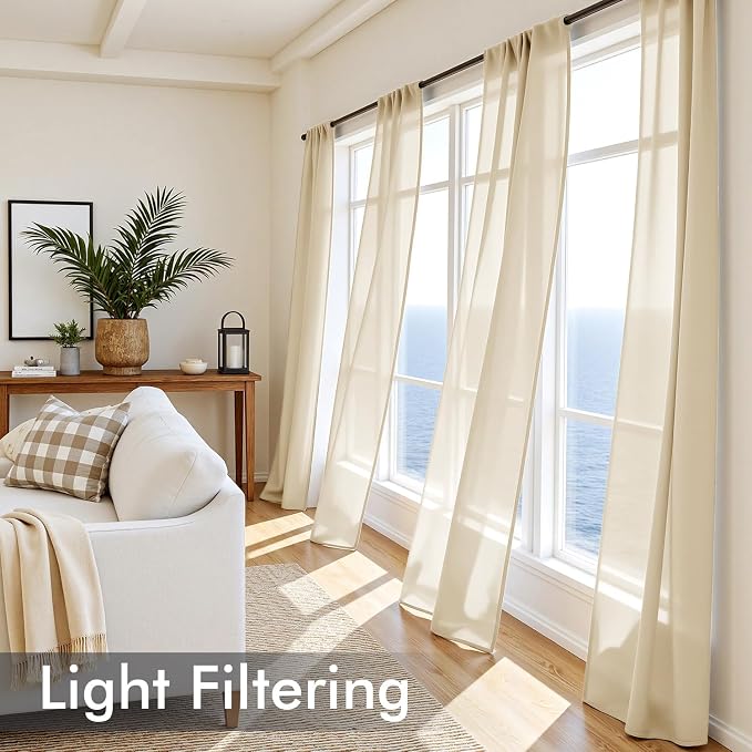 MIULEE Cream Sheer Curtains 84 Inches Long, 4 Panels Set, Light Filtering Rod - Image 4