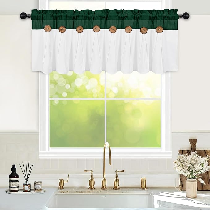 FRAMICS Farmhouse Valance Curtains, Boho Cotton Linen Kitchen Valance, Country - Image 2