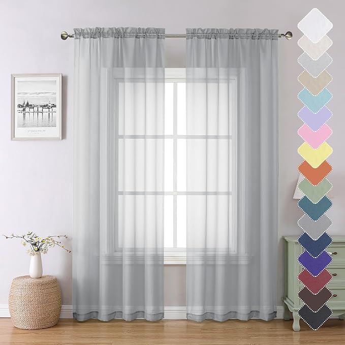 Lecloud Light Grey Sheer Curtains 84 Inch Length 2 Panels, Balance Light & by Lecloud