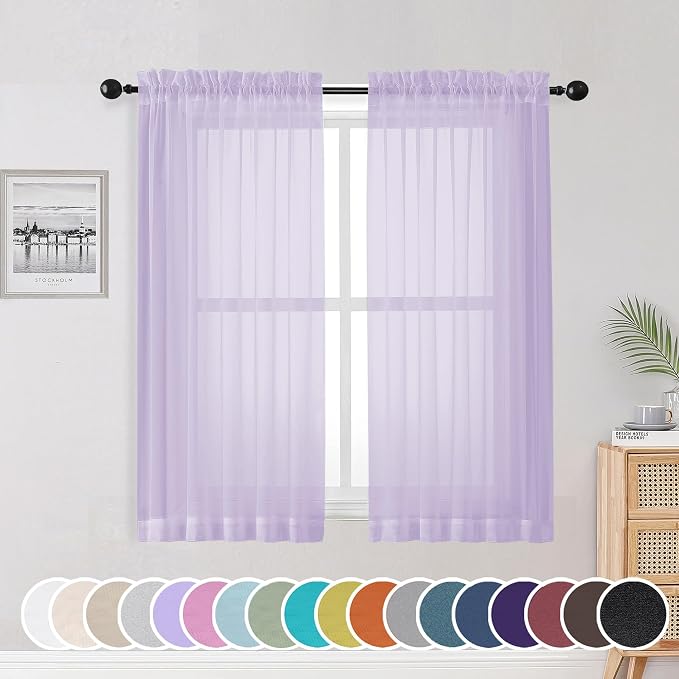 OWENIE Light Purple Sheer Curtains 54 Inch Length 2 Panels Set, Rod Pocket by OWENIE