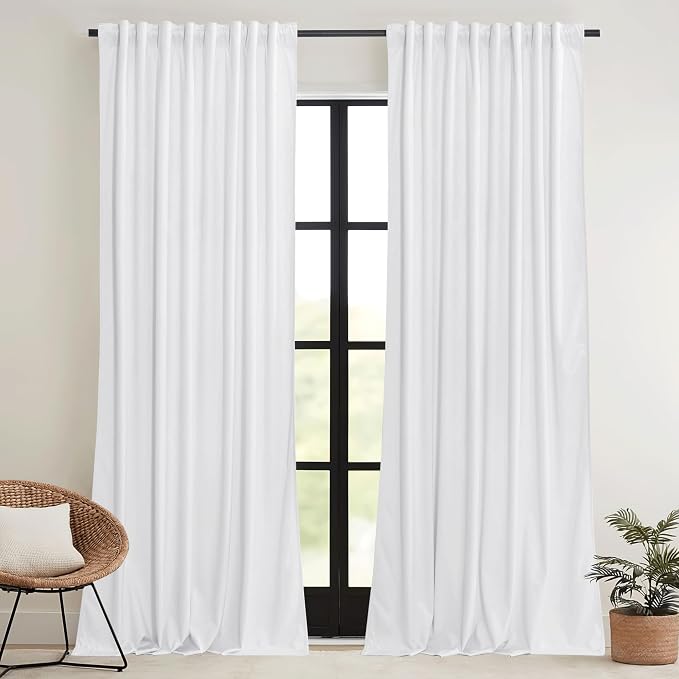 RYB HOME Pure White Velvet Curtains 96 inches - Image 2