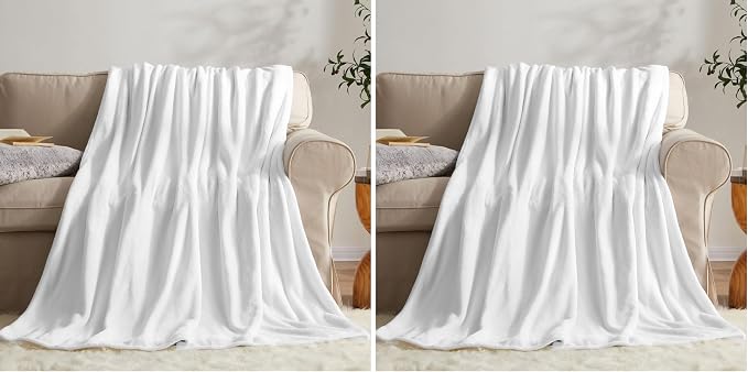 KMUSET Fleece Blanket Throw Size White Lightweight Super Soft Cozy Luxury Bed by COZYBLANKETHappyHomeLife