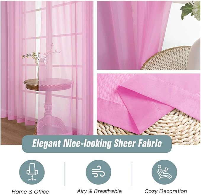 Light Pink Sheer Curtains 84 Inches Long 2 Panels, Elegant Airy Transparent - Image 4