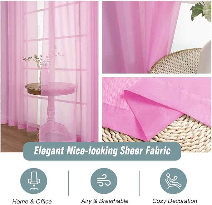 Light Pink Sheer Curtains for Window 96 Inches Long 2 Panels, Soft Airy Light - Image 4