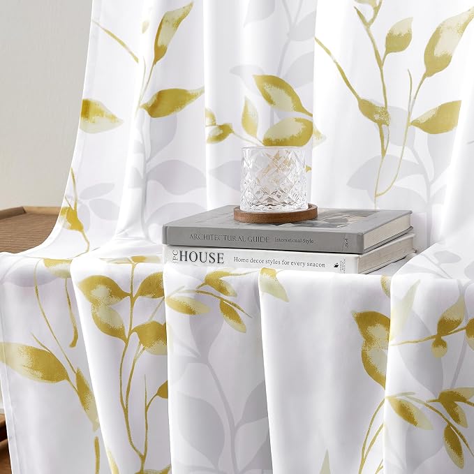 HOMEIDEAS Non-See-Through Gold and White Privacy Sheer Curtains 52 X 63 Inch - Image 6