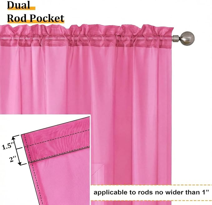 Aiyufeng Hot Pink Sheer Curtains 84 Inches Long 2 Panels Set - Image 3