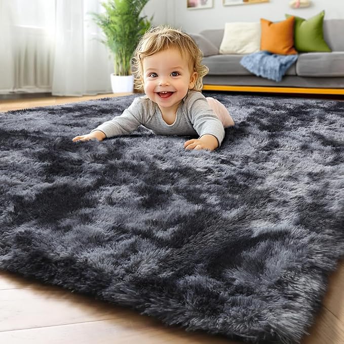 ONASAR 8x10 Area Rugs for Living Room, Tie-Dyed Dark Grey Fluffy Shag Large - Image 7