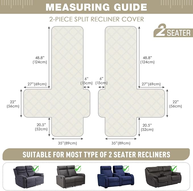 TAOCOCO 100% Waterproof Oversized Loveseat Recliner Cover, Non Slip Split Couch - Image 3
