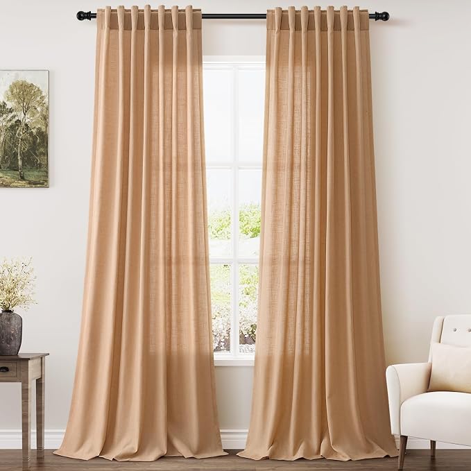 Camel Linen Curtains 90 Inch Length 2 Panels Set by Nanspring