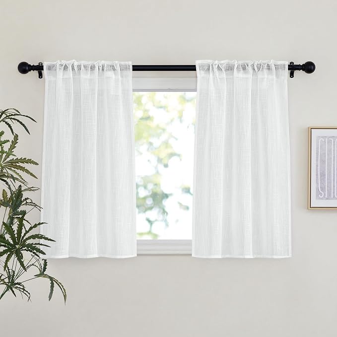NICETOWN White Semi Sheer Kitchen Curtains 36 inch Length, Rod Pocket & Back - Image 2