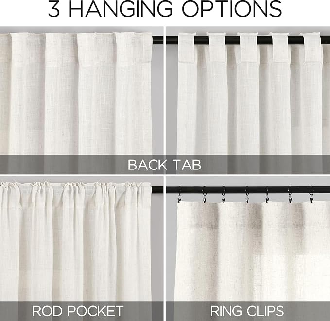Beige White Linen Curtains for Kitchen Windows Over Sink Neutral 30 Inch Length - Image 2