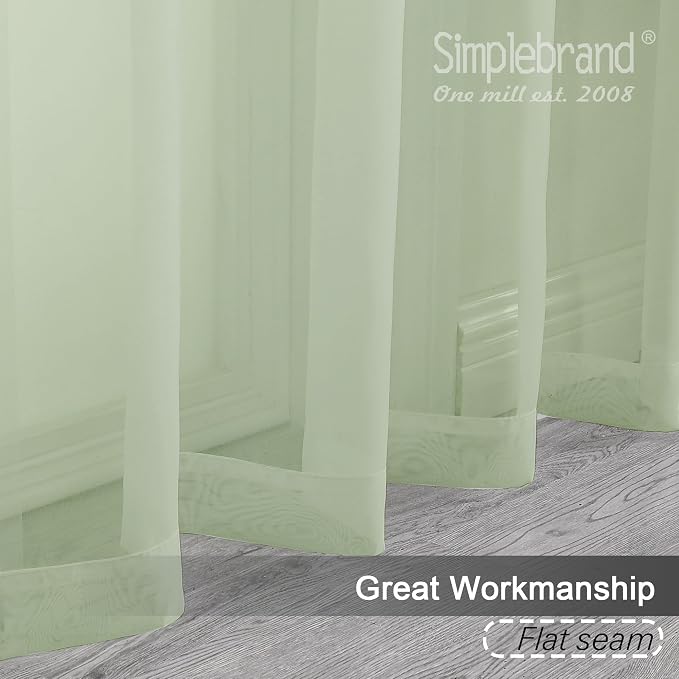Simplebrand Light Green Sheer Curtains 84 Inches Long 2 Panels, Light Filtering - Image 3