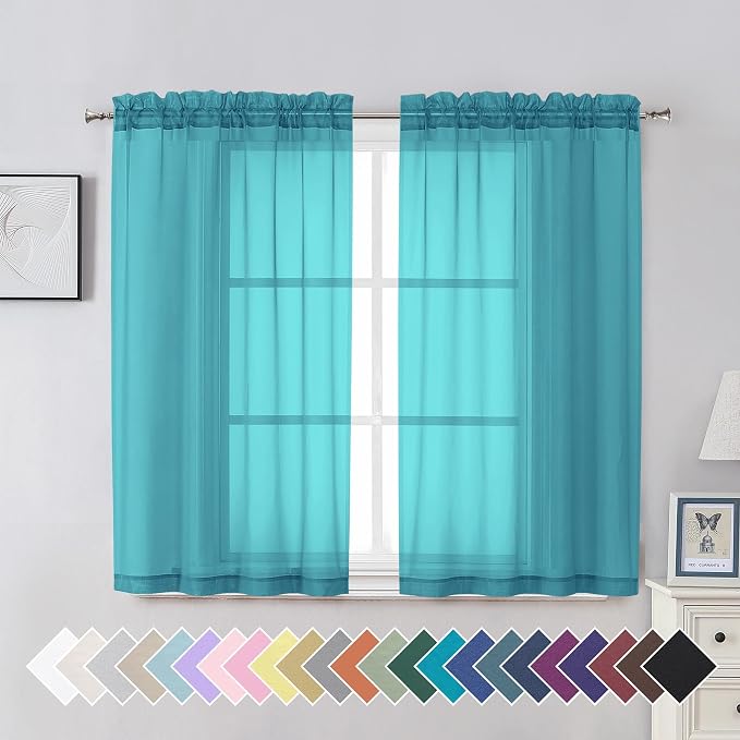 Aiyufeng Turquoise Sheer Curtains 45 Inch Length 2 Panels Set, Light Filtering by Aiyufeng