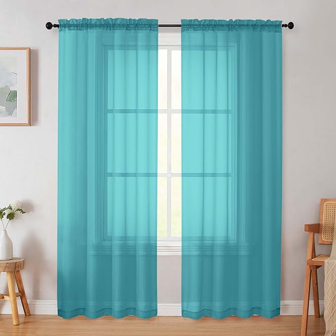 Turquoise Sheer Curtain for Bedroom Living Room 72 Inches Long 2 Panels Set by WelvetBLK