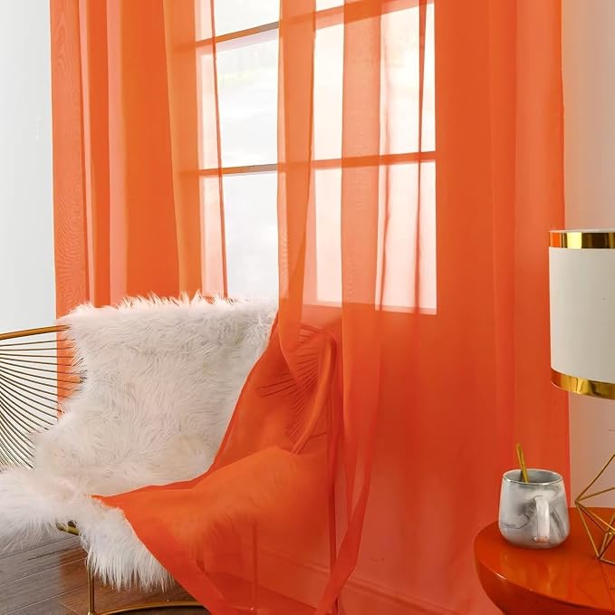SpaceDresser Burnt Orange Sheer Curtains 4 Panels Rod Pocket Semi-Sheer Curtain - Image 4