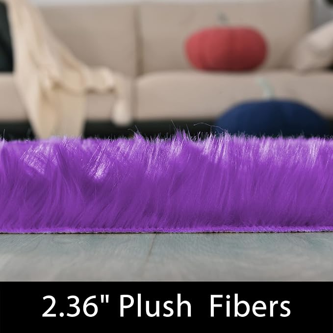 Latepis Purple Round Rugs 4ft Faux Fur Fluffy Shag Rug Machine Washable - Image 2