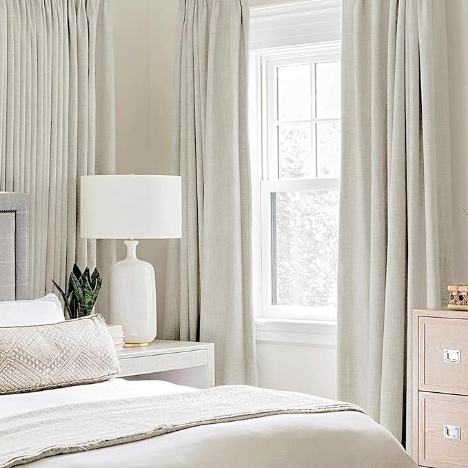MIULEE Linen Texture Curtains for Bedroom Light Cream 100% Blackout Thermal - Image 2