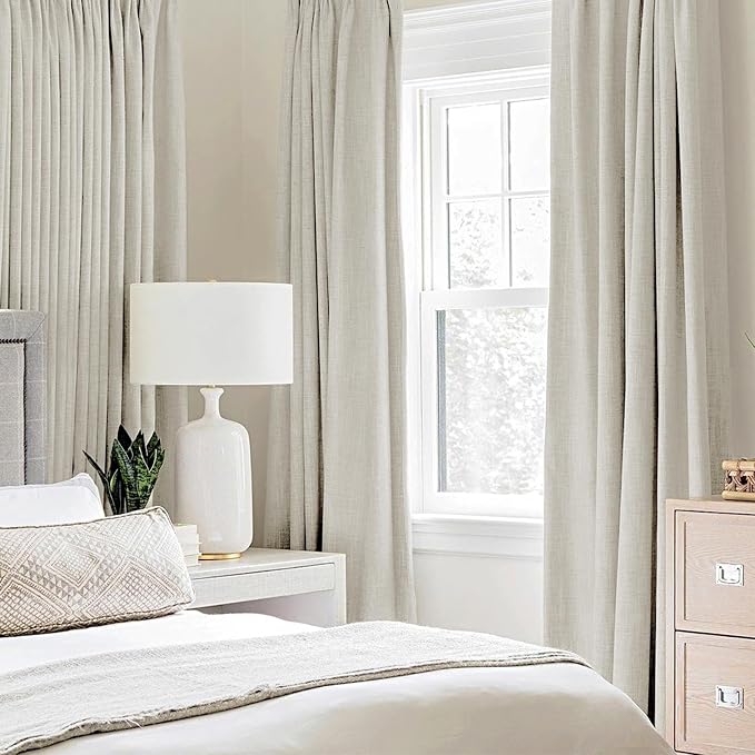 MIULEE Linen Texture Curtains for Bedroom Light Cream 100% Blackout Thermal - Image 2