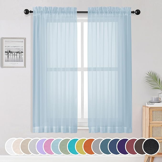 OWENIE Sheer Curtains 63 inch Length 2 Panels Set, Light Weight Soft Solid by OWENIE