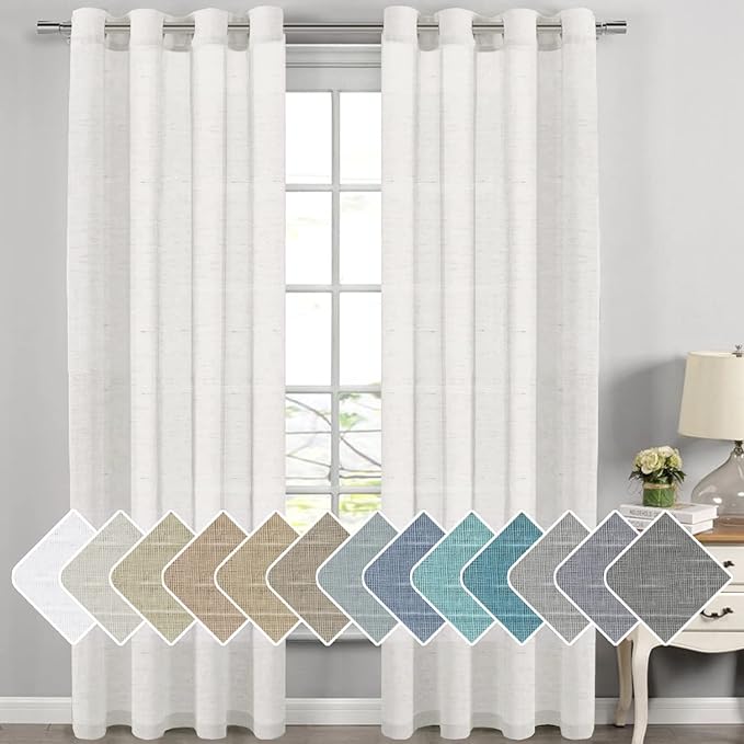 H.VERSAILTEX White Linen Curtains Flax Linen Blended Curtain Panels by HVERSAILTEX
