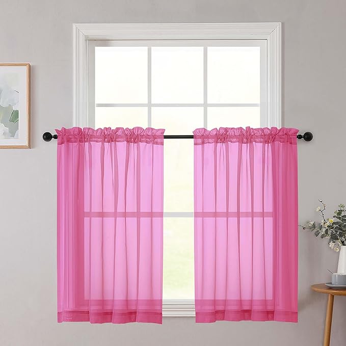 Cafe Curtains 36 Inch Length Tier 2 Pieces, Modern Soft Airy Sheer Kitchen by WelvetBLK
