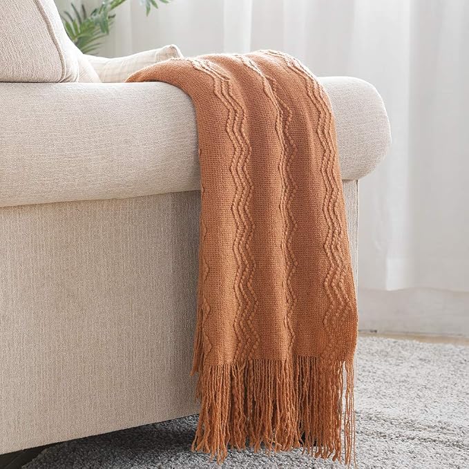 BOURINA Almond Throw Blanket 60x80 Inches Throw Textured Solid Soft Sofa Throw by BOURINA