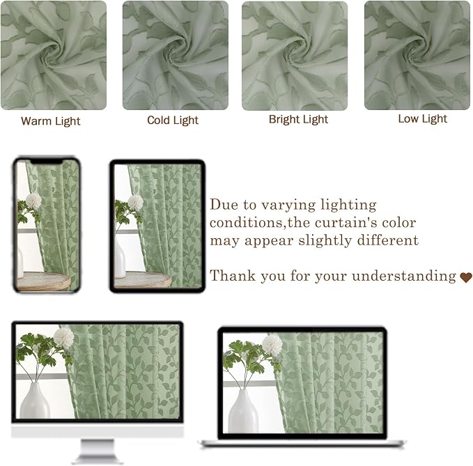Chyhomenyc Sage Green Sheer Curtains 54 Inch Length - Image 6