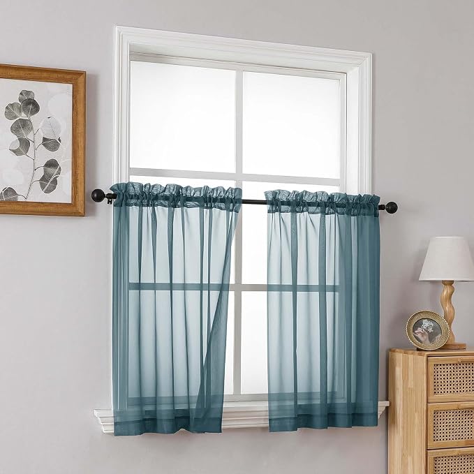 Small Sheer Curtains 2 Panels Set, Kitchen Curtains 36 Inch Length, Elegant - Image 8