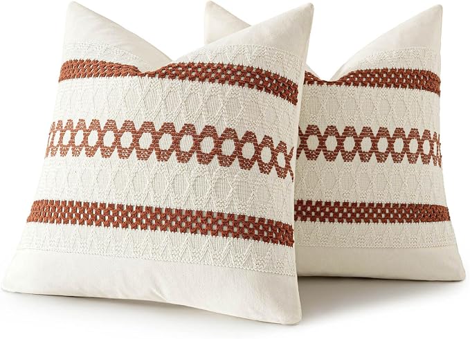 MIULEE Set of 2 Rust Decorative Pillow Covers 20x20 Inch Farmhouse Rustic Boho - Image 8