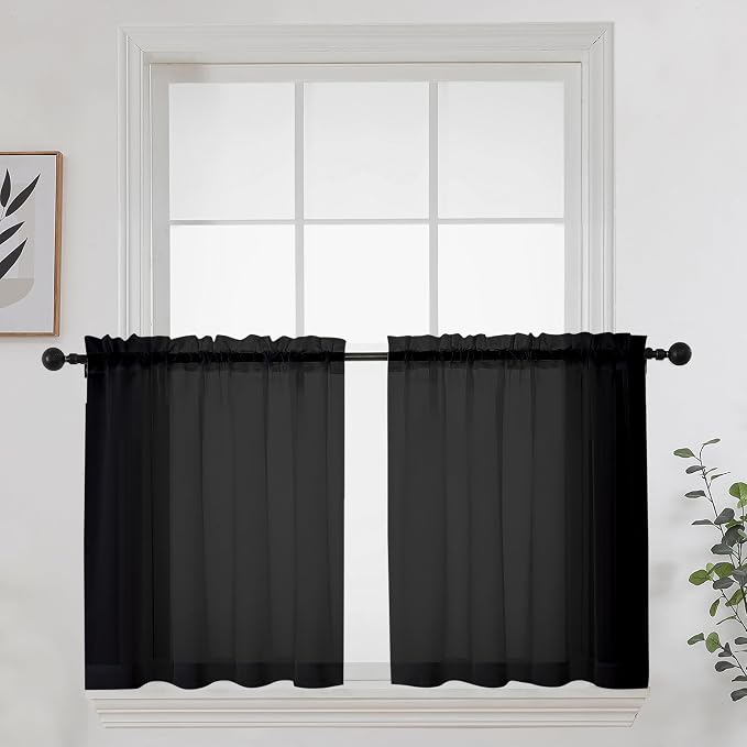 OWENIE Short Sheer Curtains 24 Inches Long 2 Panels by OWENIE
