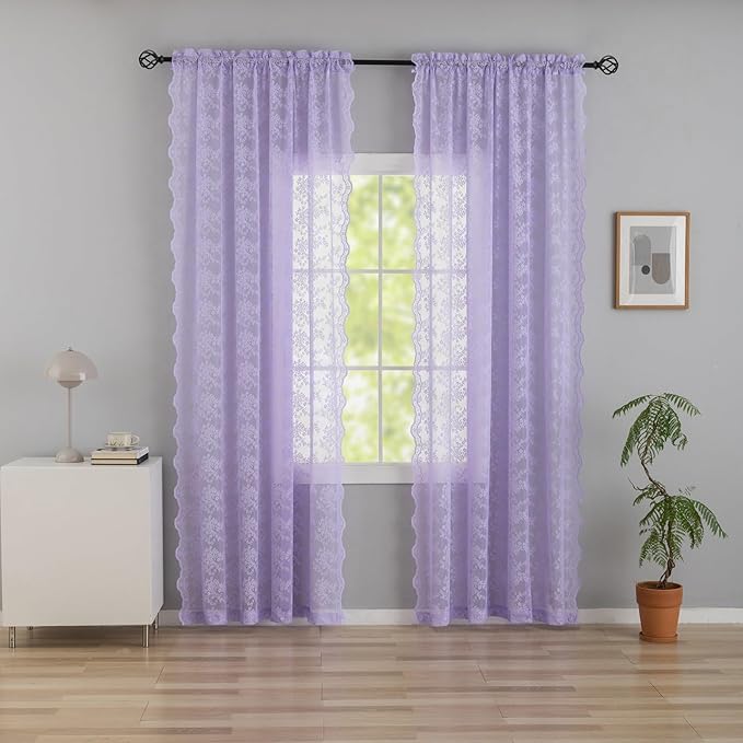 YJ YANJUN Vintage Lace Curtains 96 Inches Long-Victorian Floral Pattern - Image 2