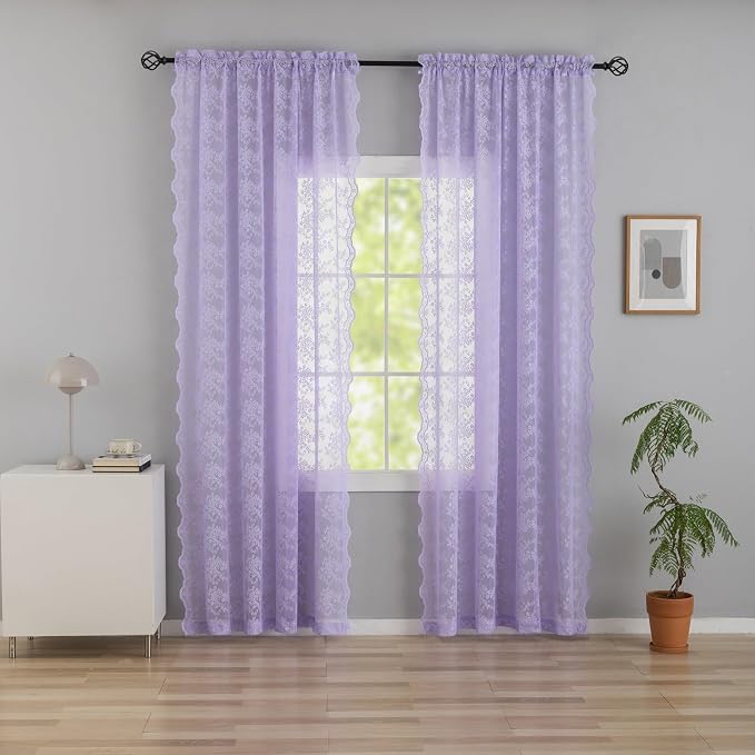 YJ YANJUN Vintage Lace Curtains 84 Inches Long-Victorian Floral Pattern by YJYANJUN