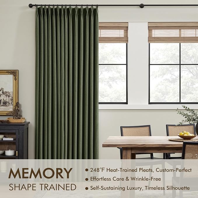MIULEE Olive Green Pinch Pleated 100% Blackout Linen Curtains 40x84 Inches | - Image 3