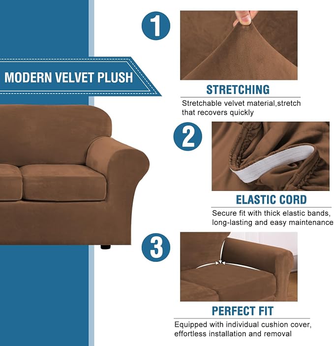 H.VERSAILTEX Modern Velvet Plush 4 Piece High Stretch Sofa Slipcover Sofa Cover - Image 3