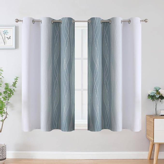 Estelar Textiler Stone Blue and Greyish White Ombre Blackout Curtains 45 Inch - Image 2