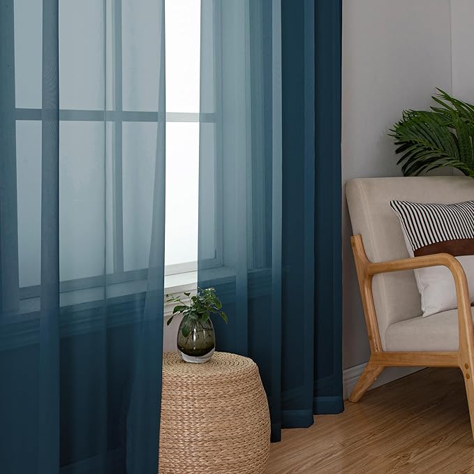 Simplebrand Dusty Blue Short Sheer Curtains 45 Inch Length - Image 5