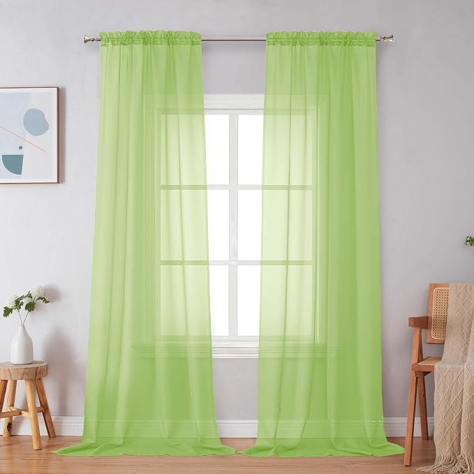 Simplebrand Lime Sheer Curtains 63 Inch Length 2 Panels, Rod Pocket Solid Color - Image 5