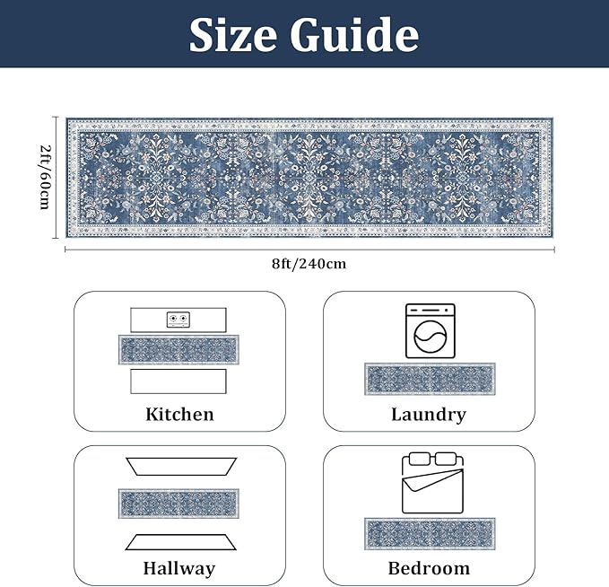 Yamaziot Washable Runner Rug 2x8 – Non Slip Boho Floral Hallway Runner Rug - Image 2