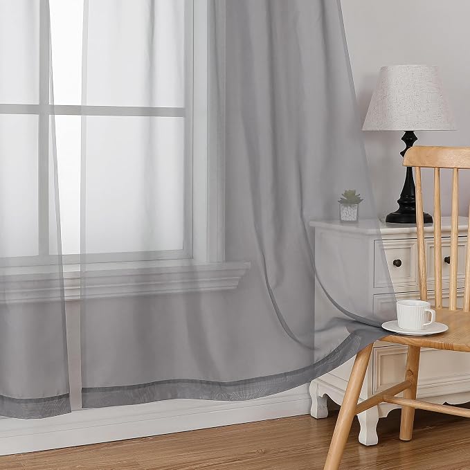 Simplebrand Grey Short Sheer Curtains 45 Inch Length - Image 4